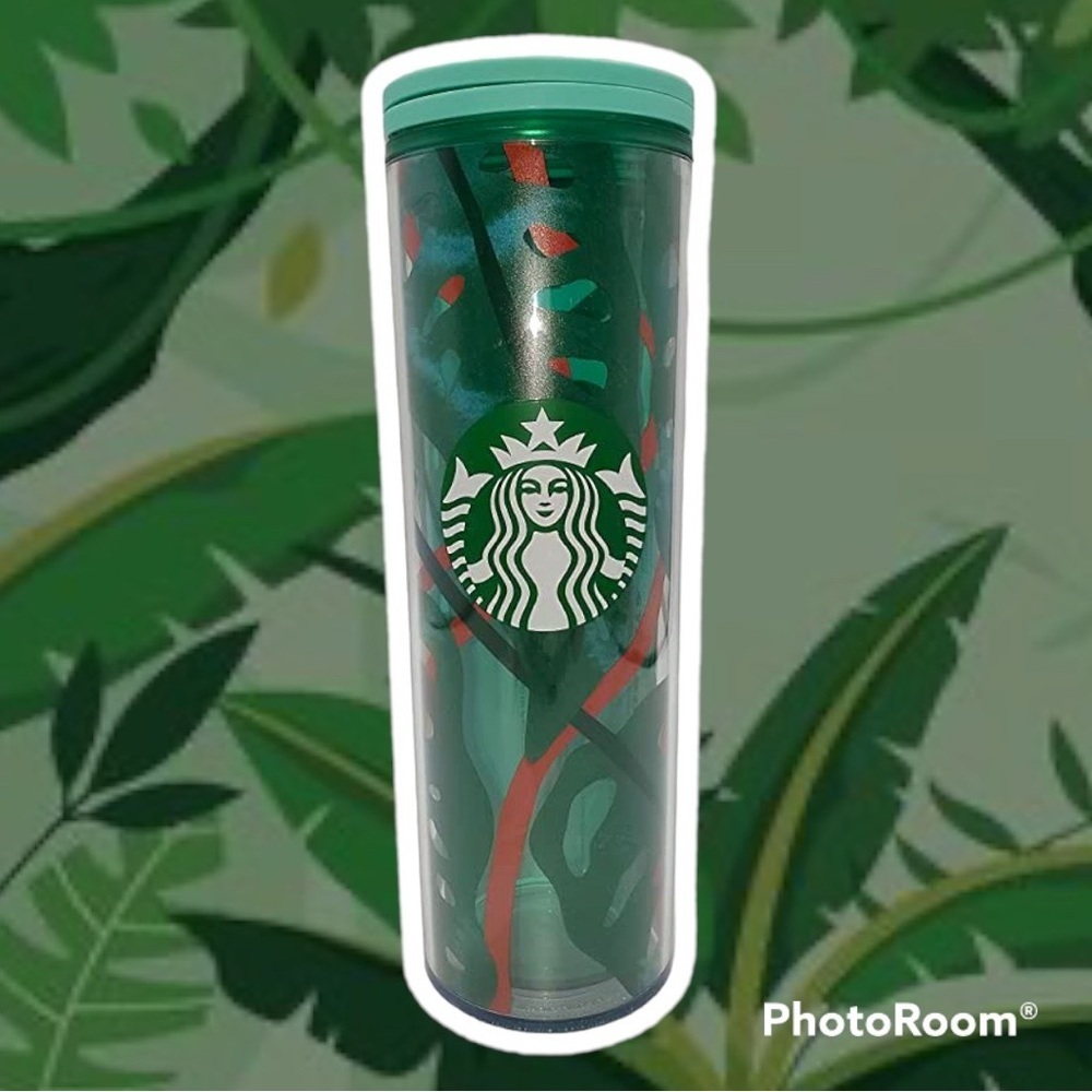 Starbucks Green Jungle Leave Plastic Double Walled 16oz Tumbler 2021